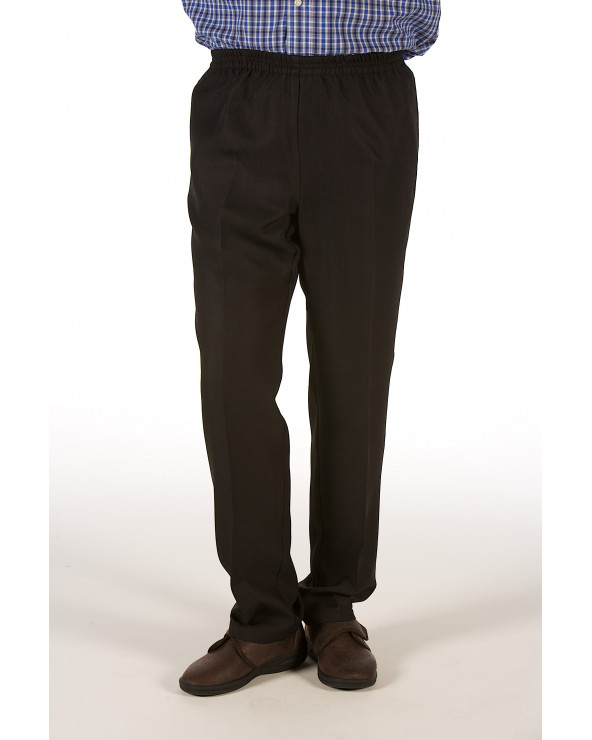 Pantalon de ville taille élastique en polyester. Coloris Noir
