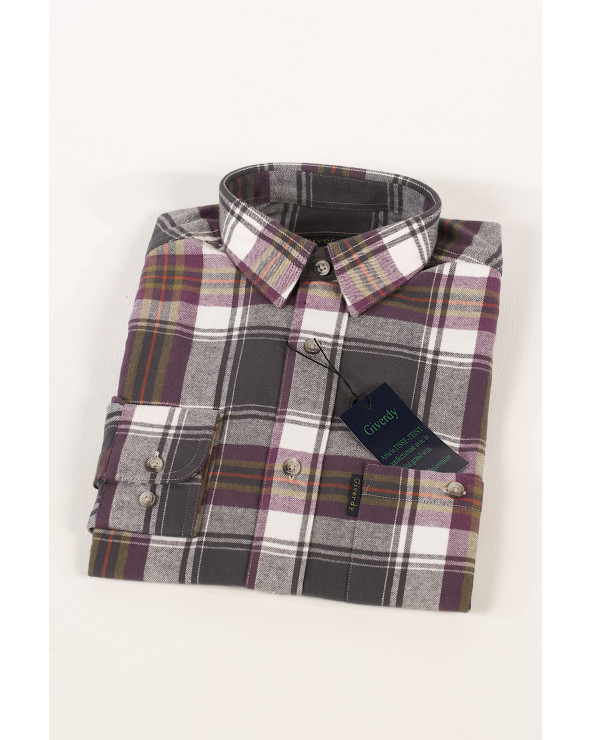 Chemise épaisse boutonnée avec pochette. Motifs à carreaux. Coloris Gris-violet