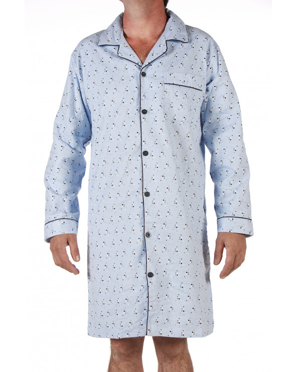Pyja-veste, Chemise de nuit Homme boutonnée 100% coton. Coloris Ciel. Du M au 3XL