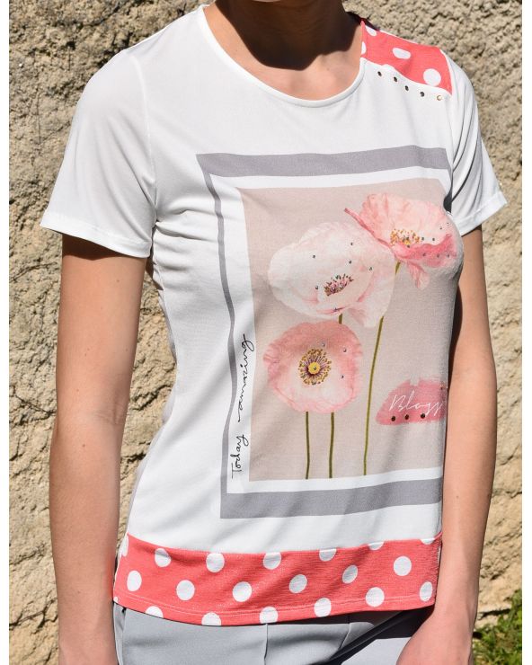 Top/tee-shirt manches courtes fantaisie
Coloris Corail