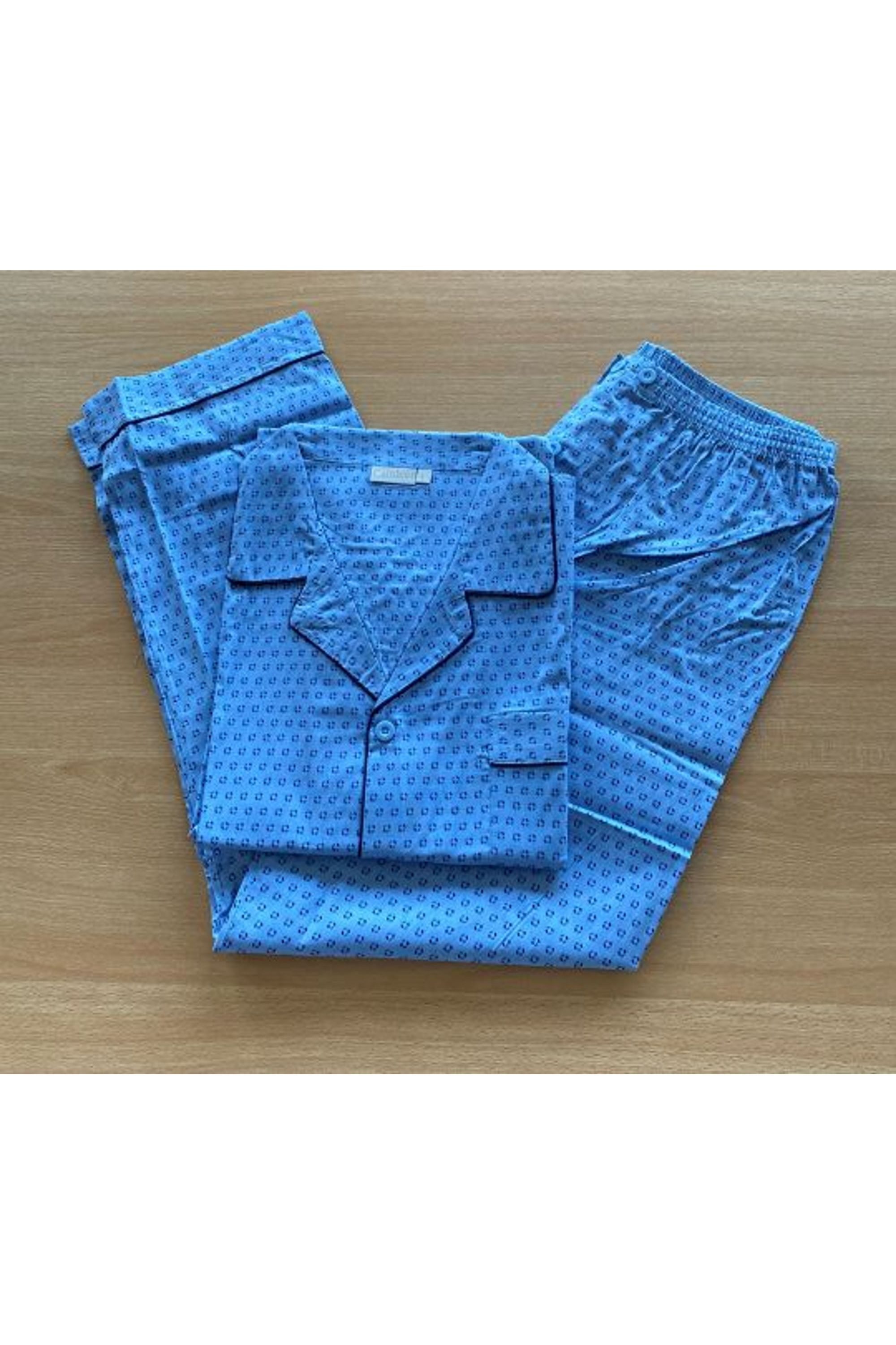 Pyjama Homme Coton Veste  boutonnée Bleu