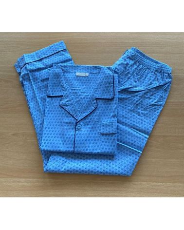 Pyjama Homme Coton Veste  boutonnée Bleu